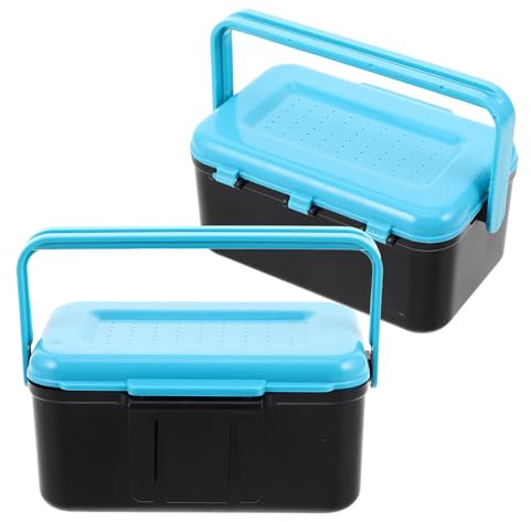 OFFSCH 2 Piezas Caja de Cebo para Pesca con Mango Azul Ergonomico Contenedor y Hermético para Gusanos y Señuelos Organizador Portátil para Cebo y Accesorios de Pesca