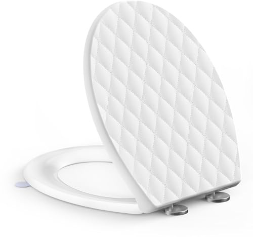 SREWOHS PRO Abattant WC Form O, Cuvette Toilette avec Frein de Chute, Lunette WC avec Fermeture en Douceur avec Charnières, Toilet Seat Softclose, Avec poignée pour soulever l’abattant,Blanc