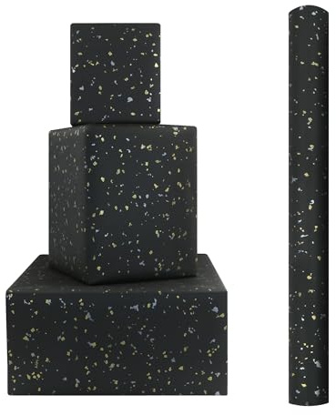Luxuriöse verzierte metallische, goldene und silberfarbene unregelmäßige Folienpunkte auf neutralem, solidem schwarzem Geschenkpapier – 1 Mini-Rolle, 43 x 300 cm pro Rolle, perfekt für Geburtstag