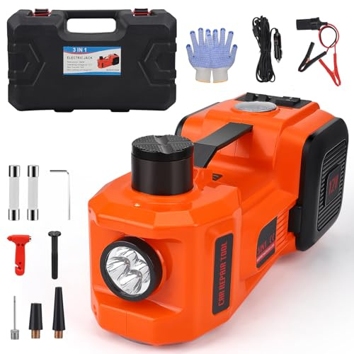 HIUYRFS Gato Hidráulico Eléctrico 5T 12V, Rango de Elevación 15–54 cm, Herramienta Portátil para Coche/SUV/Camión, Cambio de Ruedas de Emergencia y Reparación de Garaje
