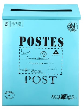 FOMIYES Cassetta Postale da Parete in Metallo Vintage Blu 29x22x6 Cm Ampio Spazio per Lettere e Giornali, Accessorio Decorativo per Esterni e Arredamento Casa