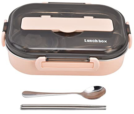 Alomejor Lunch Box Portatile per Bambini in Acciaio Inossidabile Box a Quattro Scomparti a Tenuta Stagna per Campeggio in Ufficio Scolastico con Set di Cucchiai per Zuppiera e