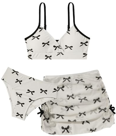 SEAUR Bikini Niña 3 Piezas Traje de Baño Verano Natación Moda Ropa de Playa con Falda Niña Tankini Piscina Ajustables 6-16 años