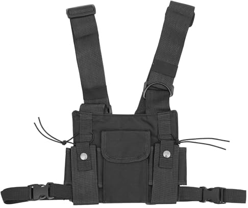 ADOCARN Funkgeräte Verstellbar mit DREI Fronttaschen, Brusttasche, Nylon | Herren, Outdoor und Angeln, Schwarz, Abriebfest, Verbessert Vertikalen Empfang und Antennenlebensdauer