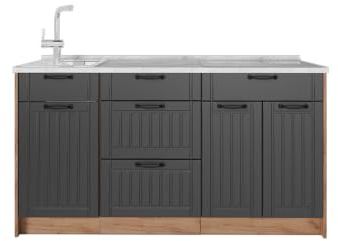Vicco Köksblock Fame-Line, Mörkgrå, 150 cm AP Marble, för individuell expansion med kompatibla moduler