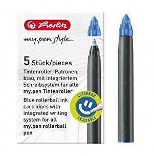 5er Pack Herlitz 11378999 Tintenroller-Patronen my.pen, je 5 Stück im Päckchen, blau (5er Pack, patronen my.pen)