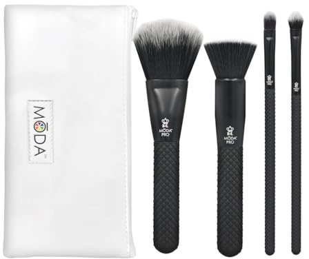 MODA Lot complet de 5 pinceaux de maquillage Pro avec pochette, poudre plate, mélangeur, correcteur et ombre, noir