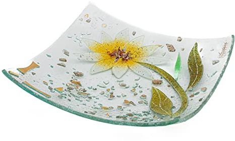 Sospiri Venezia Bandeja de Tocador de Vidrio de Murano con Decoración Floral, Centro de Mesa, Decoración para el Hogar, Idea de Regalo, Hecha a Mano en Italia (19x19 cm, Cuadrada)