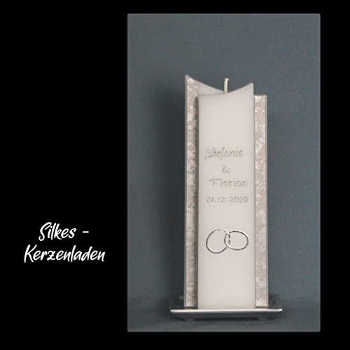 edle Hochzeitskerze mit Steinen - in Sonderform -Silber- ; inkl. Beschriftung ! I-31