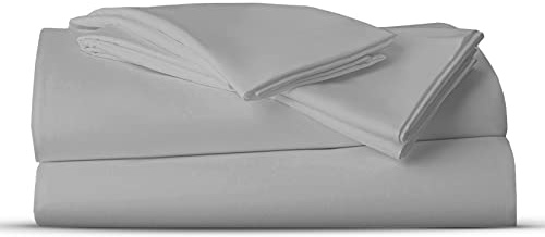 AATH COLLECTION Bed Sheet Set, 100% Egyptian Cotton, Easy Care & Super Soft 4 Pieces Bedding Set - Flat Sheet & Fitted Sheet with 2 Pillowcases (SILVER, King)