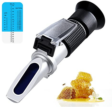 XinJiaYi Refraktometer Honig, Honigtester mit dreifacher Skala (Wassergehalt: 12-27%, Brix: 58-92%, Be': 38-43), Hand Brix Refraktometer für Honig, Ahornsirup, Melasse und Imkerei