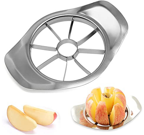 Edelstahl Apfelschneider Obstschneider 8 Klingen Apfelkernschneider schneiden Obst und Gemüse Edelstahl 3 in 1, geeignet für Haus Küche, Obstschale und mehr Silber