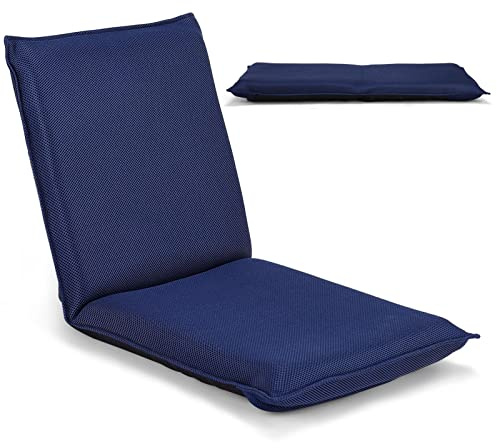 LIFEZEAL Sedia da Pavimento, Cuscino da Terra, Schienale Regolabile a 6 Livelli, Telaio in Acciaio, Imbottito in Spugna, Fodera Traspirante, Max 136kg, per Meditazione, Lettura, Relax, Lounge, Blu