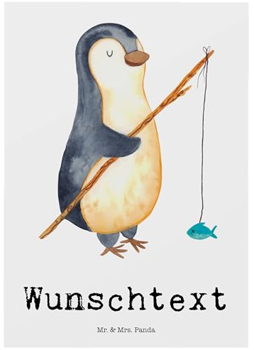 Mr. & Mrs. Panda individuelle postkarte Pinguin Angler - Personalisierte Geschenke, Geschenk, Angeln, grußkarte personalisiert, Karte, postkarten, Pinguine, Grußkarten, Angel, mit Namen, Urlaub