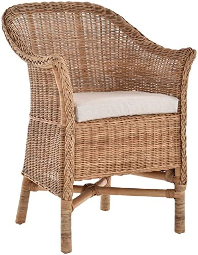 Krines Home Rattansessel Bryan Esszimmersessel echtes Rattan Rattanstuhl mit Armlehnen (Natur)