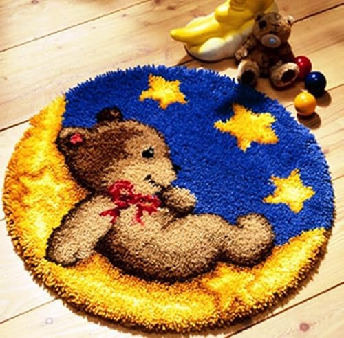Raixleb Latch Hook Kits for Adults Pattern Printed Rug Making Kit | Everything Included Gift for Family Friends Latch Hook Rugs DIY Needlework Crafts for Home Sofa 20 X 20 inches Bear/Rabbit