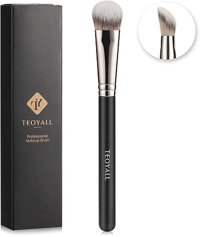 TEOYALL Abgewinkelter Concealer-Pinsel, Synthetischer Konturenpinsel zum Mischen, Einstellen und Polieren mit flüssigen, cremigen und pudrigen Kosmetika