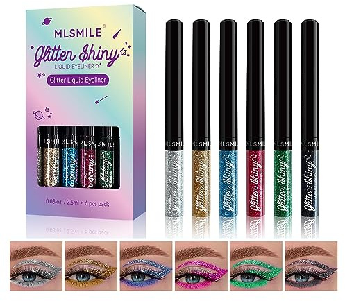 Flüssiger Glitter Lidschatten Set 6Pcs Metallic Shimmer Lidschatten Eyeliner Stift Funkelnder flüssiger Lidschatten Stick Langlebige farbige flüssige Lidschatten Set Metallic Augen Glitter Make-up B