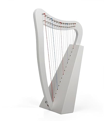 Leierharfe 15 Saiten Musikinstrument aus Mahagoniholz Saiteninstrument mit Zubehör Tragbare Harfe für Anfänger (Weiß)