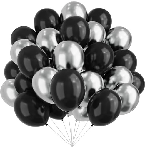 Black and Silver Balloons, 67pcs 12 Inch Metallic Silver and Black Balloons for Birthday, Baby Shower, Wedding, and Engagement Party Decoration