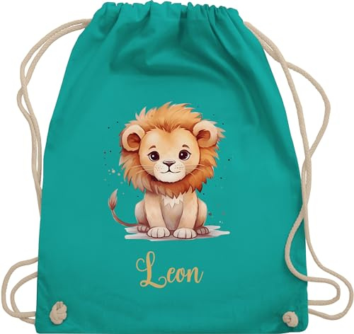 Turnbeutel Rucksack - Süßer Löwe mit Name personalisiert I Löwen Geschenk I Zootiere I König der Tiere I Leu - Unisize - Türkis - kindergarten personalisierte kindergartentasche löwenmotiv