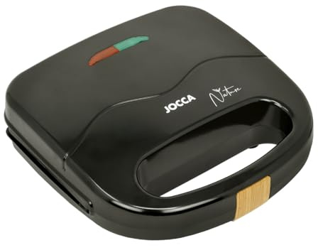 Jocca Tostiera Nera Placa Nature | 750W | Piastre Antiaderenti 21,6x12 cm | Indicatore Luminoso | Manico Termoisolato | Compatta e Versatile | Design Moderno