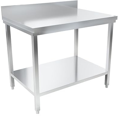 METRO Professional Tavolo da lavoro con alzatina GWTS4107B, acciaio inox, 100 x 70 x 85 cm, 2 ripiani, argento, ideale per ristoranti