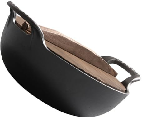 BESPORTBLE Outdoor Camping Cast Iron Skillet Uncoated Frying Pot with Ergonomic Side Handles for Open Flame Cooking and Easy Cleaning