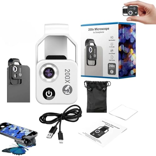 Nano Zoom Lens 200x for iPhone, Nanozoom 200x Magnification Zoom, Nanozoom Cell Phone Lens, Nanozoom x200 Pocket Microscope Camera (White)