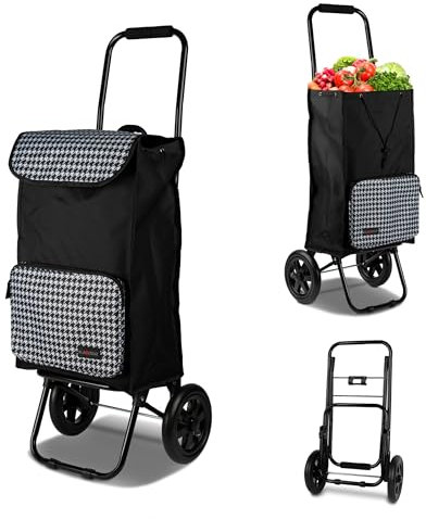 Blackbeat - Einkaufstrolley - 40L Volumen & 25kg belastbar - Wasserabweisend & Klappbar - 2kg Eigengewicht mit großen Rädern für stabilen Lauf - 96cm x 38cm x 33cm - mehrere Fächer