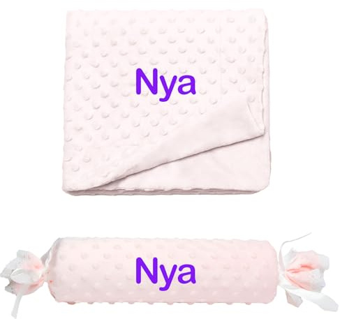 rparty- Cojín en Forma de Caramelo + Manta de Burbujas para Bebé Recian Nacido – Textura Extra Suave de Burbujas, Personalizado con el Nombre del Bebé Bordado y Puntilla de Encaje, Desenfundable.