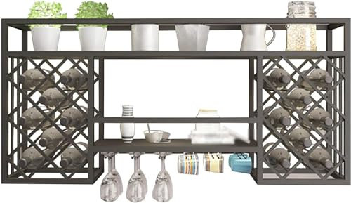 VJDKGUIDC Bar Regal Wand Weinregal Metall Flaschenregal Wand Schmal Wine Rack Barschrank Vitrine Hängend Weinschrank Getränkeregal Küchenregal Mehrzweckregal mit Weinglashalter