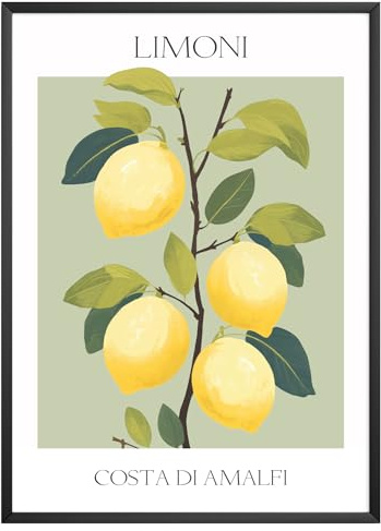 MJ-GRAPHICS® Poster Zitrone Bilder Zitrusfrüchte Obst Kunstdruck Küche Bild Zitrone A2 Küchenbilder Wohnzimmer Poster Wandbilder Wohnzimmer Bauernhof Gartendekoration Küche Esszimmer - ohne Rahmen
