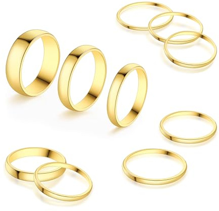 ALEXCRAFT Anello Donna Acciaio Inossidabile 10 Pezzi Set Pollice Mezzo Dito 1 2 4 6 8 mm Anelli Donna Oro Anelli Fini Per Tutte Le Dita Impilabili 7 9 12 14 17 20 22 24