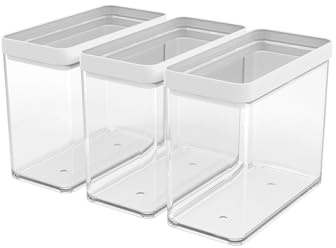 Rotho Fera Vorratsdosen mit Deckel 3er-Set 3.2 L für Lebensmittel weiß | Aromadicht verschließbar, stapelbar, spülmaschinenfest, transparente Behälter für trockene Vorräte, transparent/weiß