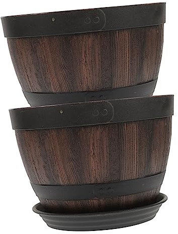 Milisten 2sätze Imitation Holz Blumentöpfe Mit Drainageloch Und Untersetzern Retro Pflanzgefäße Für Balkon Und Garten Für Sukkulenten Und Pflanzen Innenräumen