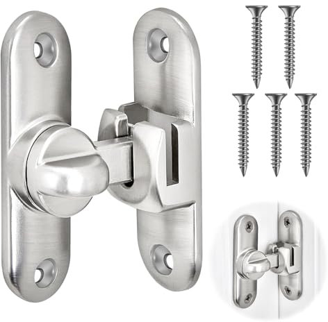 pangdapengpeng Verrou de Porte Coulissante, 90/180 Degrés Porte Coulissante Loquet, Serrure Porte Interieure avec Vis pour Cuisine, Fenêtre, Chambre (Argent)