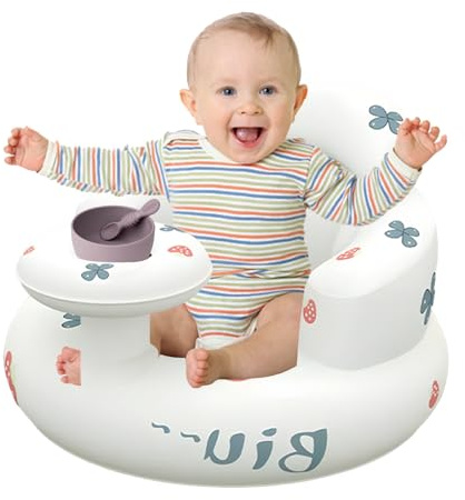 Baby Aufblasbarer Sitz für Babys ab 3 Monaten, aufblasbarer Babystuhl mit Tablett, Kleinkind-Bodensitze zum Sitzen, aufblasbarer Neugeborenensitz, integrierte Luftpumpe, Stuhl mit Rückenstütze
