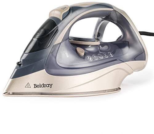 Beldray Fer à Repasser Vapeur Titanium Powerlite, Fer à Vapeur avec Semelle en Céramique, Jet de Vapeur 200g/min et Réservoir d'Eau 320ml, Arrêt automatique, Voyants Préchauffage, Cordon 3M