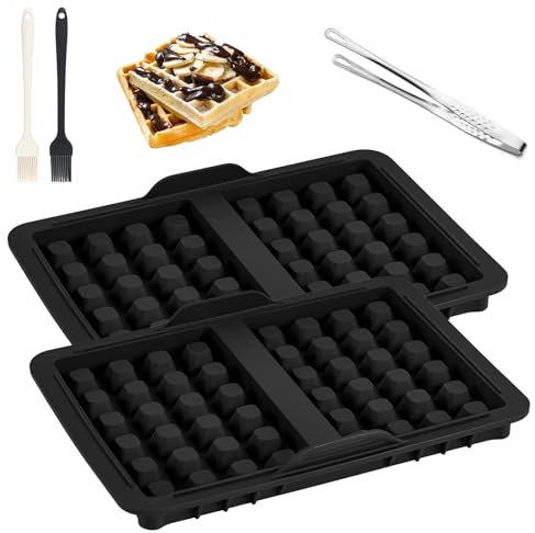 2 piezas de gofres para Ninja AF400EU AF451EU AF500EU, molde de silicona para airfryer freidora de aire caliente, gofres con cepillo clip, doble bandeja para hornear, accesorio para gofrera belga (A)