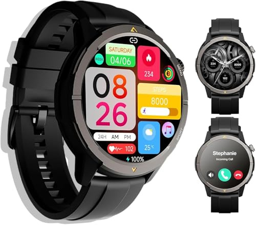 AGM Legion Montre intelligente pour homme avec GPS intégré, montre sportive circulaire 1,43, 5 ATM, appels Bluetooth, batterie 300 mAh pour course à pied et extérieur (Android/iOS) Noir