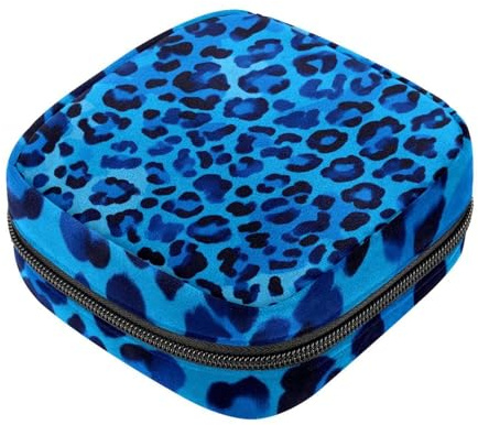 Borsa per assorbenti igienici, borsa portatile per coppette mestruali, borsa per il primo ciclo mestruale per ragazze e donne, borsa imbottita con cerniera leopardata blu