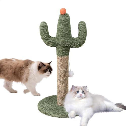 Árbol para gatos, poste rascador de cactus verde, afilador de uñas de sisal estable, postes para rascar gatitos con bola interactiva para gatitos pequeños