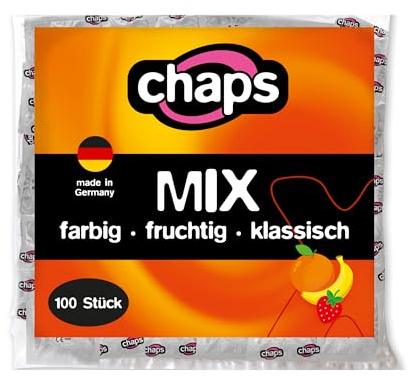 Chaps Kondome Mix – 5 fruchtige Sorten, aromatisiert – 100 Stück | Gefühlsecht für Abwechslung & Spaß im bunten Sortiment mit fruchtigem Aroma – dermatologisch getestet, Made in Germany