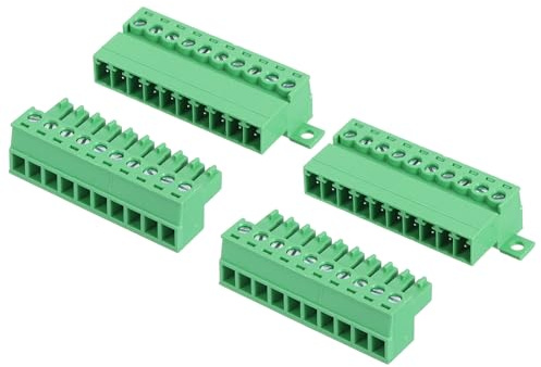 sourcing map Set di 2 connettori a vite a 10 pin, passo 3,81 mm, maschio e femmina, terminale a vite per montaggio su PCB 300 V 8 A, connettore verde per progetti elettronici domestici