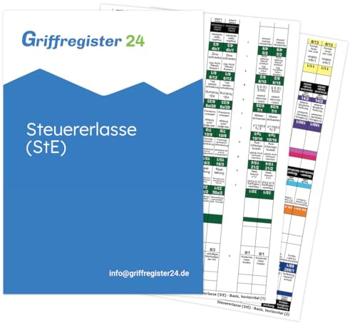 Griffregister24 - Steuererlasse (99 Aufkleber): ESt, LSt, KSt, USt, AO, etc. (horizontales Schriftbild, ohne Folien)
