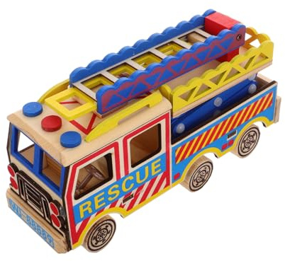 Yardwe Wooden Cloud Ladder Lift Car Model Engineering Toy Fire Truck for Toddlers Boy Girl Plaything Imitation Fire Truck Toy