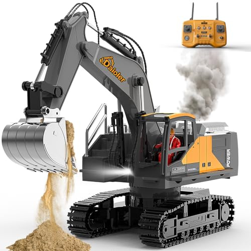 Daioller Rc grävmaskin leksak byggfordon för barn 3–12, fjärrstyrd bil med spray, metallspade/3 × batteri/680° rotation/ljus, hydraulisk grävmaskin för pojkar födelsedag