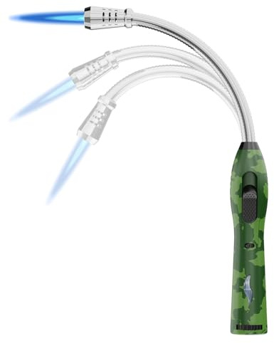 CooAoo Accendino Lungo per Camino Candele Antivento Gas Butano Accendigas a Fiamma Accendino Lungo Torcia con Collo Flessibile Accendini Jet per Candela Barbecue Stufa (Senza Gas) (Verde Militare)