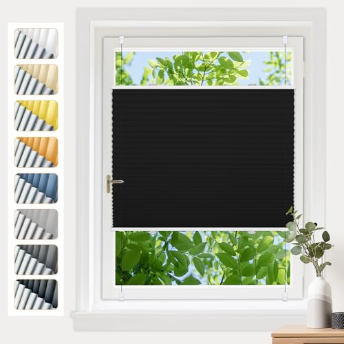 Grandekor Plissee ohne Bohren Verdunkelung Schwarz 90x120cm(BxH), Klemmfix Verdunklungsplissee, Thermo plissees Lichtdicht & Blickdicht, mit Sichtschutz & Sonnenschutz für Fenster & Tür